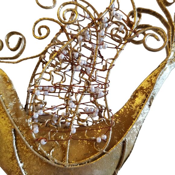 Handmade Gold Glitter Beaded Metal Peacock Ornament - Picture 2 of 6